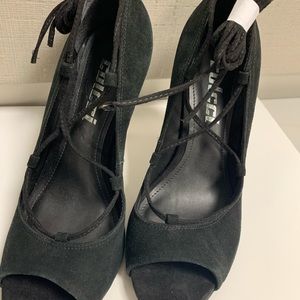 Suede strappy lace up heels